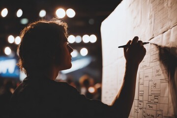 An Architectural Designer Engrossed in Drawing and Planning on a Large Whiteboard, Demonstrating Creativity, Vision, and Technical Mastery to Develop Innovative Architectural Solutions and Concepts.