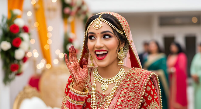 Radiant Indian Bride: Joyful Moment on Wedding Day