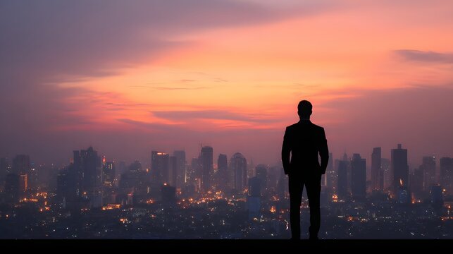 successful entrepreneur with city skyline background - Powered by Adobe