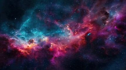 Naklejka premium Space wallpaper with colorful nebula and stars, suitable for educational materials, media, and mystical compositions