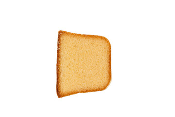 Single slice of sponge loaf cake with golden crust and icing drizzle, isolated on a white background. Simple bakery product. The image is isolated on a transparent PNG background.