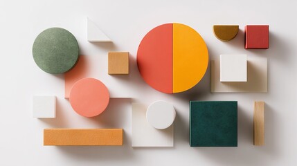 An abstract marketing strategy concept featuring geometric shapes, arranged in a clean and professional top-down view.