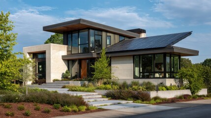 Fototapeta premium modern home solar panels landscaping