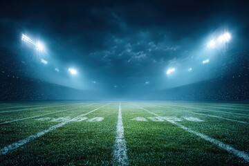 Empty Stadium Field At Night Under Spotlight