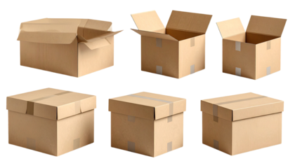 Cardboard boxes in various open and closed states