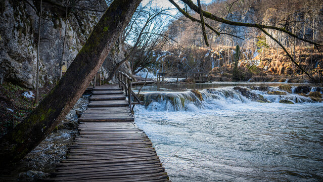 wooden bridge over river