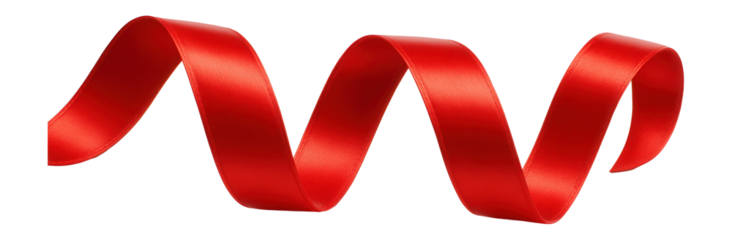 Red curvy ribbon band on white background.