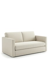 Naklejka premium A clean, modern, cream-colored sofa with a minimalist design, featuring two seat cushions and two back cushions, set against a white background.