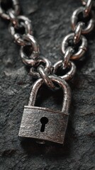 Rusty chain with padlock on a textured surface highlighting security and strength