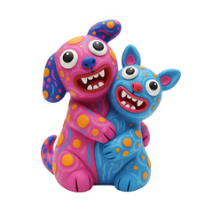 Two Colorful Cartoon Dogs Hugging
