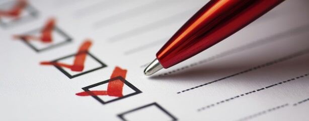 The Red Pen Marking Items on a Printed Checklist at Work