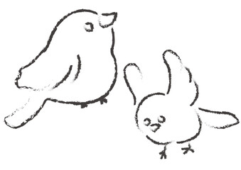 筆で書いた鳥セット