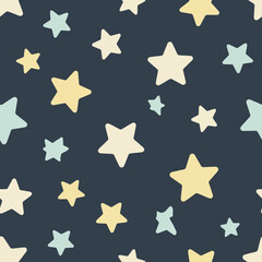 Obraz premium A dark background filled with scattered yellow and blue stars.