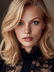Fototapeta premium Elegant blonde woman portrait with lace outfit