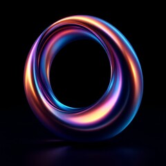 Iridescent Ring a Mesmerizing Display of Shifting Hues a Metallic Torus Against Darkness Symbolizing Unity and Infinity