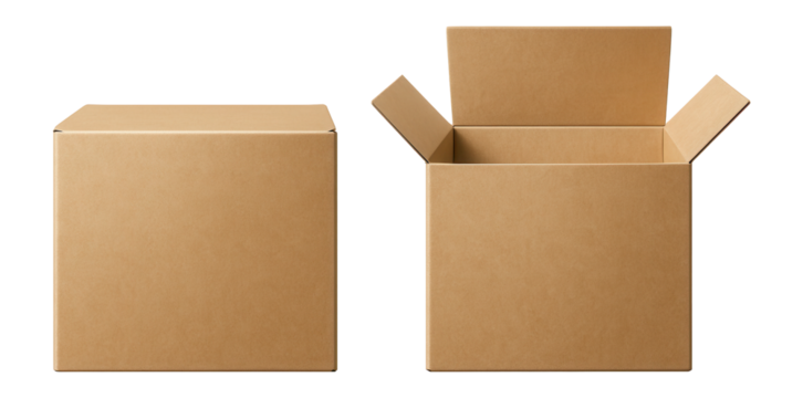 Open and closed cardboard boxes.
