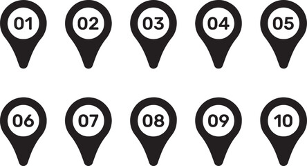 location pin, map marker, pin, pointer, navigation, geo, geolocation, place, address, number, one, two, three, four, five, six, seven, eight, nine, ten, icon, symbol, vector, graphic, illustration, de