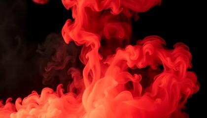 Fototapeta premium Intense crimson steam billows against a pure black backdrop, black background, graphic