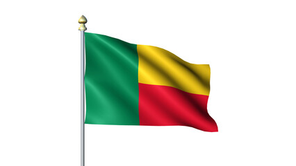 Waving Benin national flag on flagpole with transparent background