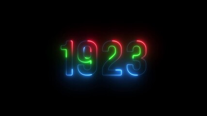 19232 neon line text. Abstract 1923 neon text animation ,For neon color Glowing neon number text background. 1923 title metal text on glowing text animation black background. glow old years animations