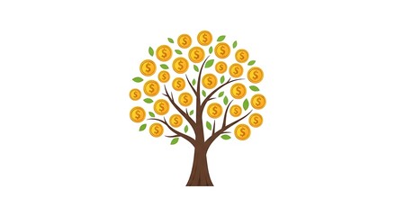 Money Tree with Golden Coins Vector Illustration