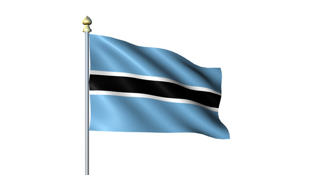 Waving Botswana national flag on flagpole with transparent background