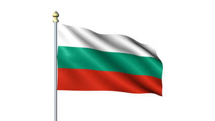 Waving Bulgaria national flag on flagpole with transparent background
