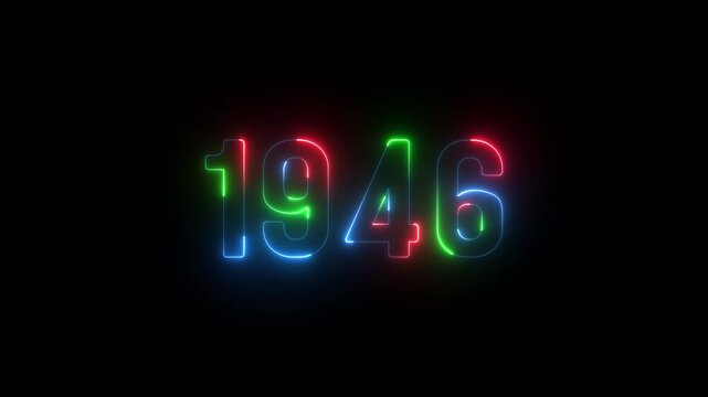 1946 neon line text. Abstract 1946 neon text animation ,For neon color Glowing neon number text background. 1946 title metal text on glowing text animation black background. glow old years animations