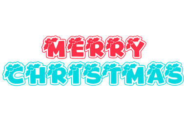 Festive merry christmas wishes in red and blue holiday lettering against a design on transparent background