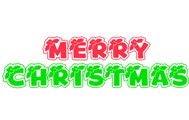 Fototapeta premium Red and green merry christmas text with holly berries and bows on a black holiday background design on transparent background