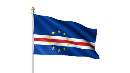 Waving Cape Verde national flag on flagpole with transparent background
