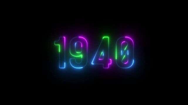 1940 neon line text. Abstract 1940 neon text animation ,For neon color Glowing neon number text background. 1940 title metal text on glowing text animation black background. glow old years animations