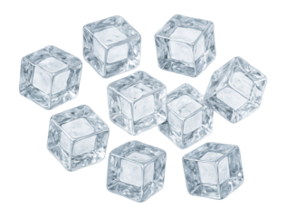 Ice cubes on a white background.