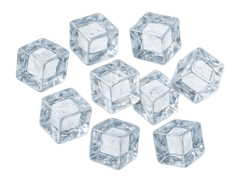 Ice cubes on a white background.