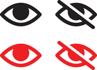 eye, vision, see, look, visible, hidden, invisible, hide, show, disable, enable, privacy, security, symbol, icon, set, collection, graphic, design, element, interface, user, ui, ux, button, black, red