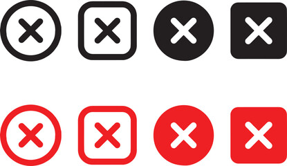close, cancel, delete, remove, error, wrong, no, forbidden, x mark, cross, symbol, icon, set, collection, graphic, design, element, interface, user, ui, ux, button, round, square, black, red, white ba