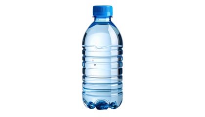 Clear plastic water bottle with blue cap (1)