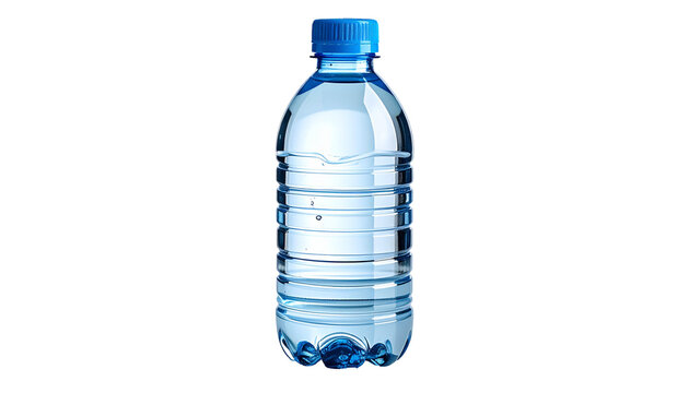 Clear plastic water bottle with blue cap (1)