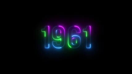 1961 neon line text. Abstract 1961 neon text animation ,For neon color Glowing neon number text background. 1961 title metal text on glowing text animation black background. glow old years animations