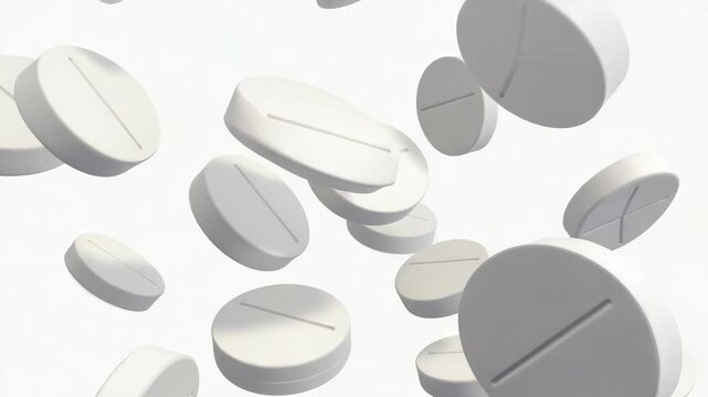 Close-up of various white pill capsules. Concept for medicine, healthcare, prescription and over-the-counter drug products.