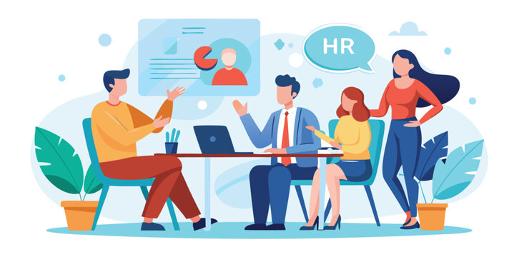 HR manager conducting employee meeting vector illustration