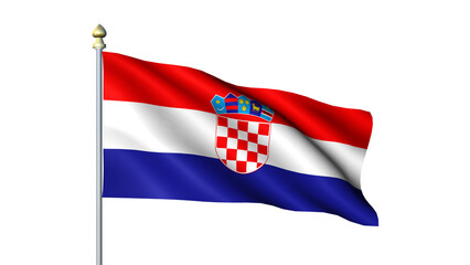 Waving Croatia national flag on flagpole with transparent background