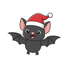 Cute Christmas Bat Illustration with Santa Hat for Holiday Fun