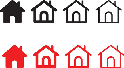 house, home, icon, symbol, building, real estate, property, architecture, residence, dwelling, shelter, housing, graphic, design, vector, illustration, simple, outline, solid, black, red, set, collect