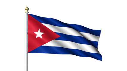 Waving Cuba national flag on flagpole with transparent background