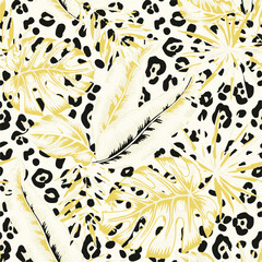 Animal skin tiger ,and cheetah,lepard in safari mood in the wave way seamless pattern in vector , Design for fashion ,fabric, web, wallpaper , wrapping ,