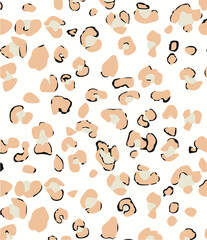 Leopard print. Vector seamless pattern. Animal skin background with black and brown spots on beige backdrop. Abstract exotic safari texture. Jaguar, leo, puma cheetah fur pattern. Repeat design