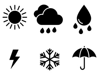 Weather icons Featuring sun, clouds, rain, lightning, snowflake, and umbrella symbols for various weather conditions