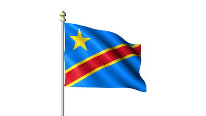 Waving Congo national flag on flagpole with transparent background