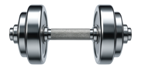 Pair of metallic dumbbells on a gym floor.